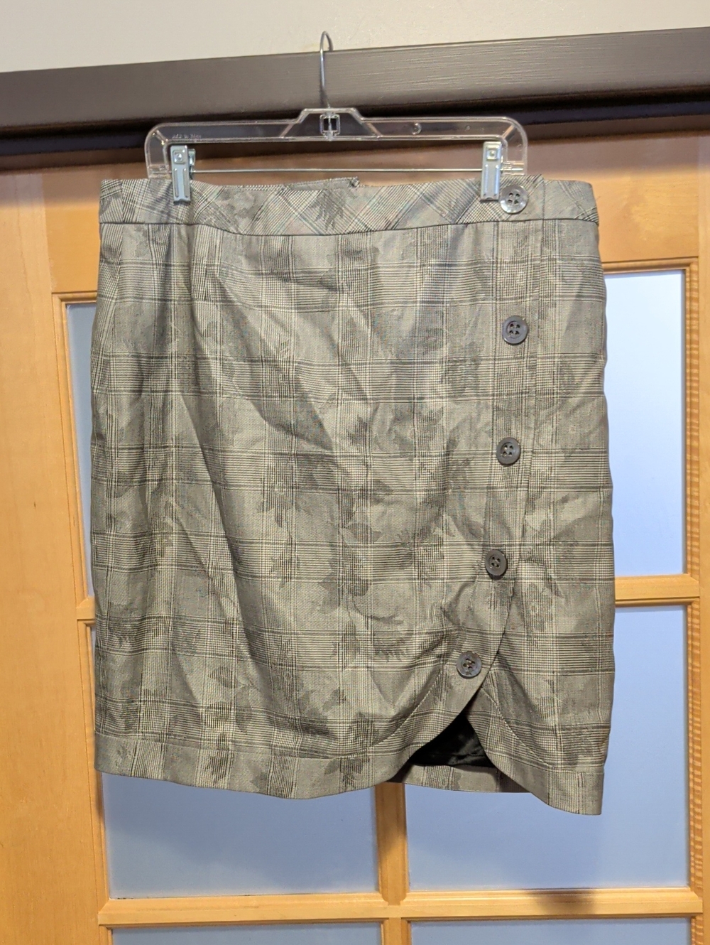 Gray Plaid Floral Button-Front Mini Skirt